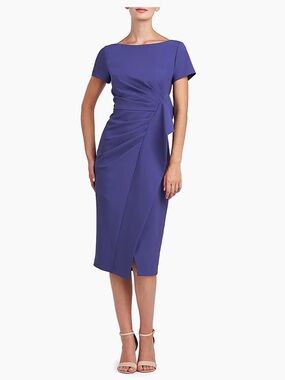Kay Unger Violet Midi Sheath Dress with Side Pleat